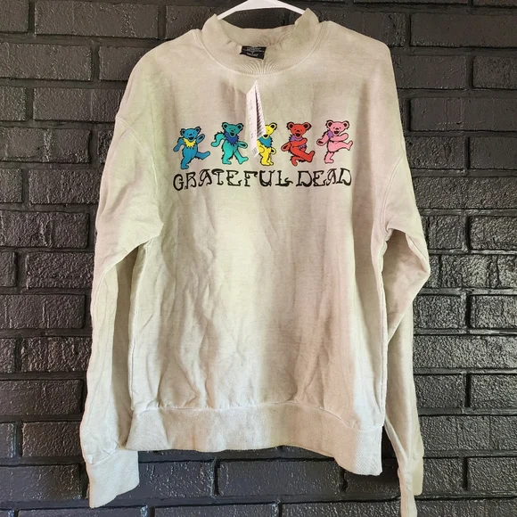 NWT Gratful Dead Grunge Crewneck Sweater Band Dancing Bears Small Distressed - Picture 9 of 9